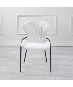 chaise table à manger NATALIA Tissu matelasse beige pieds métal retro chic 70s