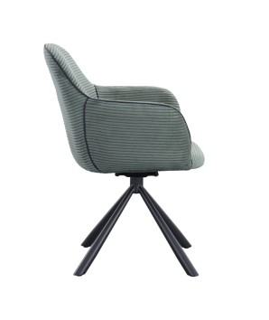 lot 2 fauteuils pivotants LOUISA tissu vert côtelé pied métal araignée retro chic vue coté