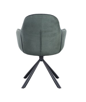 lot 2 fauteuils pivotants LOUISA tissu vert côtelé pied métal araignée retro chic vue dos