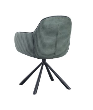 lot 2 fauteuils pivotants LOUISA tissu vert côtelé pied métal araignée retro chic vue 3/4 dos