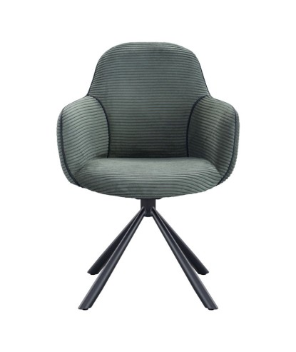 lot 2 fauteuils pivotants LOUISA tissu vert côtelé pied métal araignée retro chic