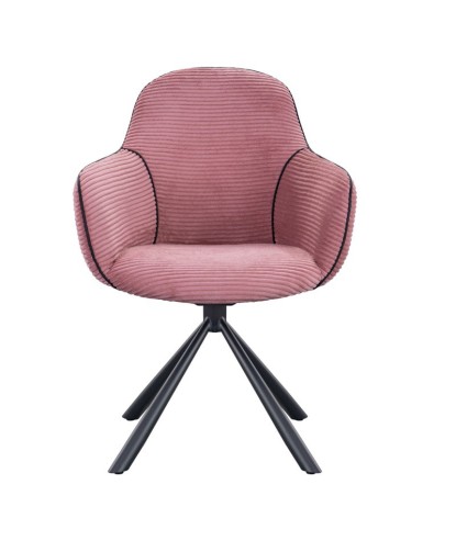 lot 2 fauteuils pivotants LOUISA tissu rose côtelé pied métal araignée retro chic