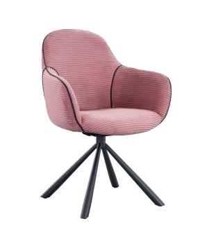 lot 2 fauteuils pivotants LOUISA tissu rose côtelé pied métal araignée retro chic vue 3/4