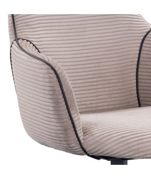 lot 2 fauteuils pivotants LOUISA tissu beige detail côtelé pied métal araignée retro chic