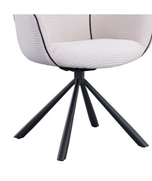 lot 2 fauteuils pivotants LOUISA tissu blanc côtelé detail pied métal araignée retro chic