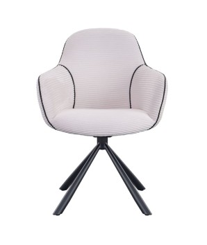 lot 2 fauteuils pivotants LOUISA tissu blanc côtelé pied métal araignée retro chic
