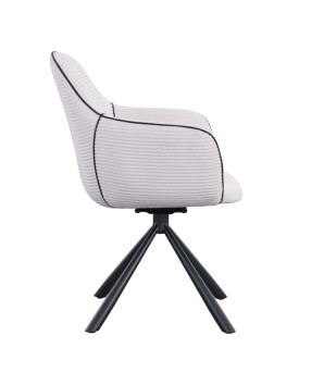 fauteuil repas pivotant LOUISA tissu blanc côtelé pied métal araignée retro chic vue coté