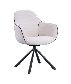 fauteuil repas pivotant LOUISA tissu blanc côtelé pied métal araignée retro chic vue 3/4