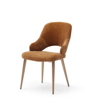 lot de 2 chaises de repas CRISTINA tissu bronze enveloppante pied métal retro chic vue 3/4