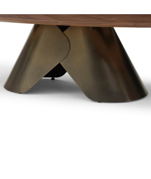 Table basse rectangulaire CHRISTINA plateau noyer pied detail col de chemise bronze design sculptural