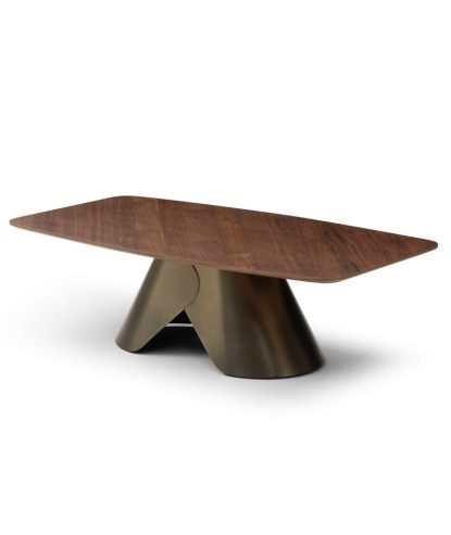 Table basse CRISTINA rectangulaire noyer pied bronze design col de chemise