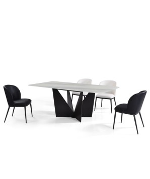 gamme chaise et Table repas ALEXIA rectangulaire 8 personnes plateau verre marbre jade piètement géométrique sculpturale