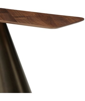 Console CHRISTINA detail plateau noyer pied col de chemise bronze design sculptural