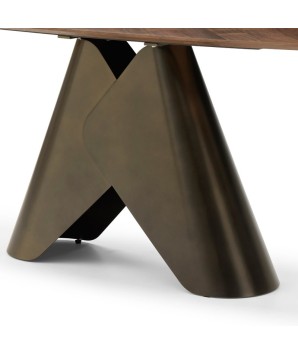 Console CHRISTINA plateau noyer detail pied col de chemise bronze design sculptural