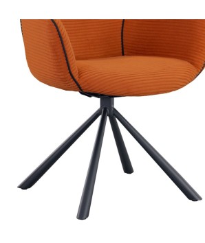 lot 2 fauteuils pivotants LOUISA tissu terracotta côtelé detail pied métal araignée retro chic