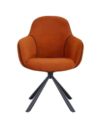 lot 2 fauteuils pivotants LOUISA tissu terracotta côtelé pied métal araignée retro chic