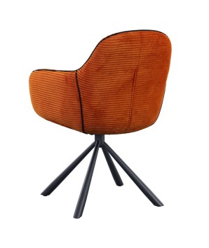 lot 2 fauteuils pivotants LOUISA tissu terracotta côtelé pied métal araignée retro chic vue dos 3/4