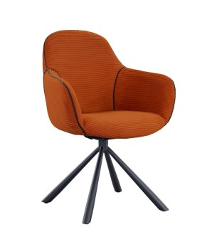 lot 2 fauteuils pivotants LOUISA tissu terracotta côtelé pied métal araignée retro chic vue 3/4