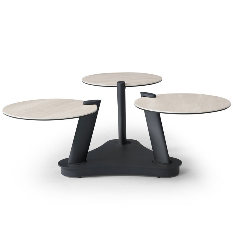 Table basse 3 plateaux pivotants céramique Travertin ORCHIDEE