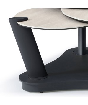 table basse plateau pivotant céramique travertin rond ORCHIDEE detail pied sculpturale modernisme design italien