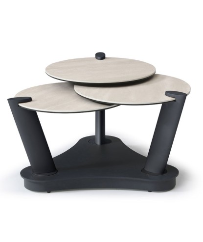 Table basse 3 plateaux pivotants céramique Travertin ORCHIDEE