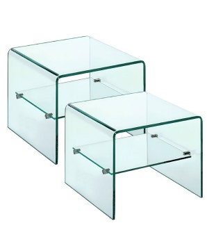 coins canapé ECO vendu par deux verre courbe incolore avec étagère design minimaliste