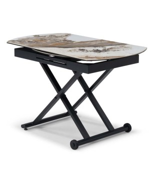 Table relevable STAND UP céramique pandora polymorphe rectangulaire ou ronde design industriel modernisé haute fermee