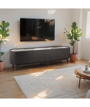 Meuble TV JOHANA bronze minimalisme raffiné dans salon