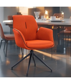 fauteuils pivotants coque enveloppante NINA tissu Rouge dans salle à manger