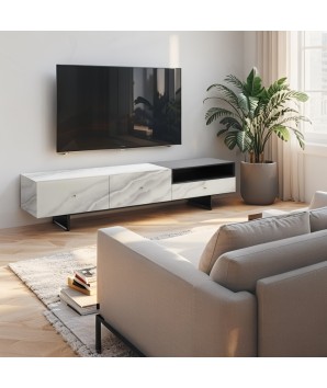 Meuble TV ANGLET rectangulaire pierre de jade dans salon