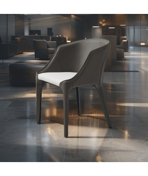 Fauteuil repas LEANA Tissu Blanc similicuir gris foncé