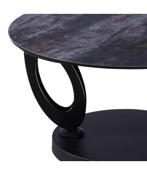 Table basse OGIVE plateaux pivotant céramique acier corten verre détail pieds design organique