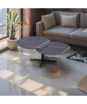 Table basse TAHITI 2 plateaux pivotants Graph dans salon