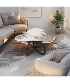 Table basse TREFLE  3 plateaux pivotants céramique Pandora dans salon