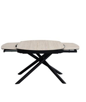 Table repas GLORIA 1m60 extensible 10 personnes céramique travertin plateau rotatif