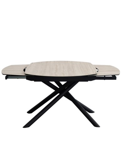 Table repas GLORIA 1m60 extensible 10 personnes céramique travertin plateau rotatif