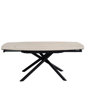 Table repas GLORIA 1m60 extensible 10 personnes céramique travertin ouverte profil