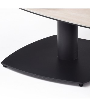 Table basse TONGA 2 plateaux pivotant céramique travertin modulaire detail pied métal