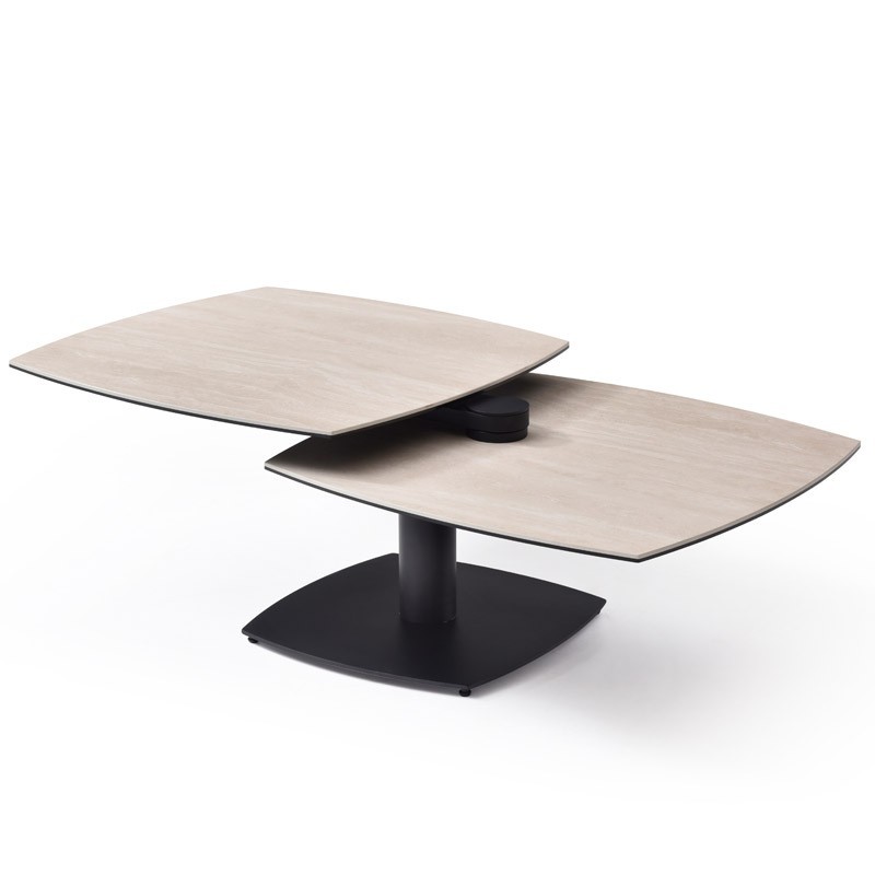 Table basse 2 plateaux pivotants céramique Travertin TONGA