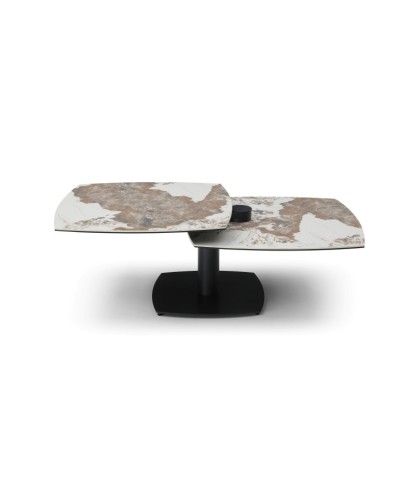 Table basse TONGA 2 plateaux pivotant céramique pandora ouverte modulaire pied métal