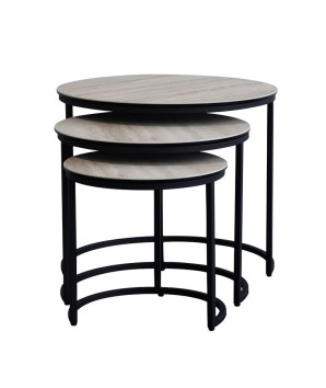 Tables gigognes rondes TRIO céramique travertin set de 3 tables design modernisme contemporain face