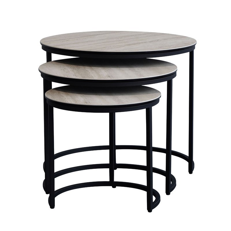Tables gigognes rondes céramique travertin TRIO (set de 3 tables) Tables gigognes rondes céramique travertin TRIO (set de 3 tables)