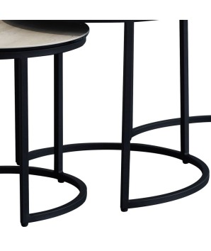Tables gigognes TRIO céramique travertin set de 3 tables design modernisme contemporain detail pied