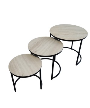 Tables gigognes TRIO céramique travertin set de 3 tables design modernisme contemporain vue haute