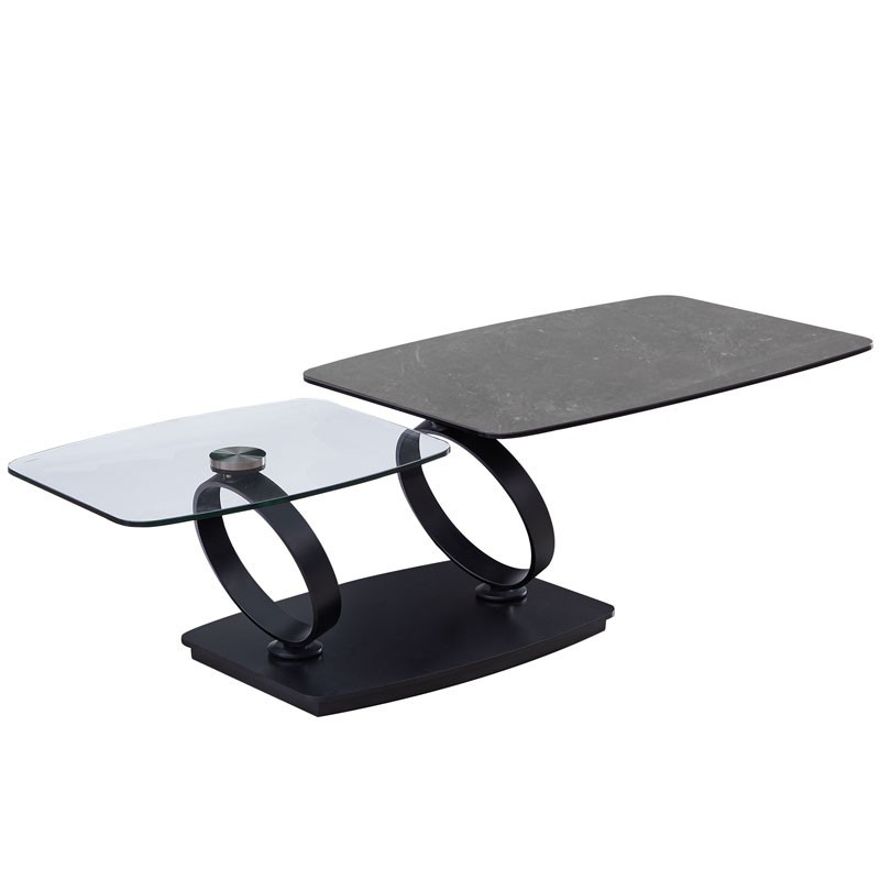 Table basse en verre et  céramique Shadow rectangulaire 2 plateaux pivotants SATURNE Shadow