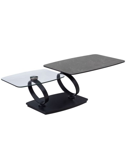 Table basse SATURNE plateau céramique pivotant shadow design italien cinématique ouvert