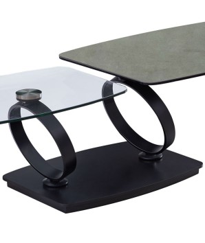 table basse en verre et céramique SATURNE plateau pivotant shadow design italien cinématique détail ouvert