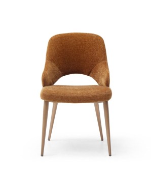 lot de 2 chaises pour table à manger CRISTINA tissu bronze enveloppante pied métal retro chic