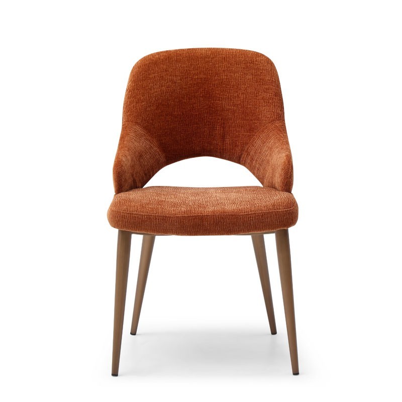 Lot de 2 chaises CRISTINA tissu terracota enveloppante pied metal retro chic