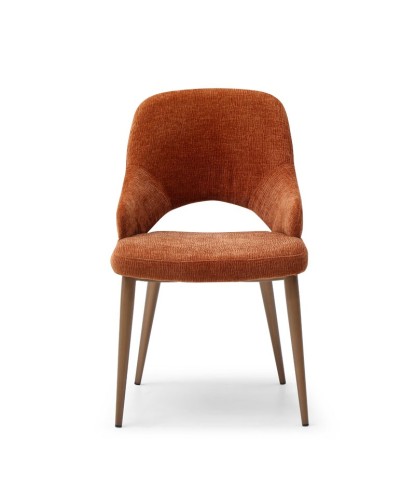 lot de 2 chaises pour table repas CHRISTINA tissu terracota enveloppante pied métal retro chic